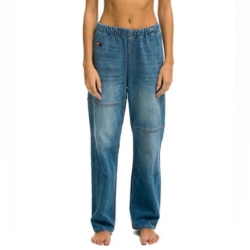 #507 Aviator Nation Mid-Rise Rancher Jeans, elastic waist, Size Large